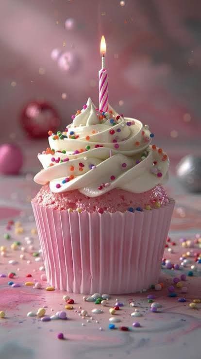 Celebration Birthday Cupcake with Pink Candle